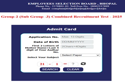 MPESB Group 2 Sub Group 3 Admit Card