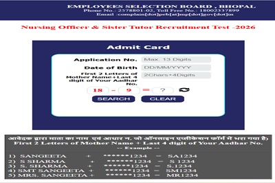 Mp Nursing Officer &Amp; Sister Tutor Admit Card